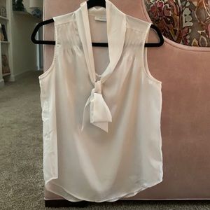 New York and Company White Sleeveless Blouse with tie front